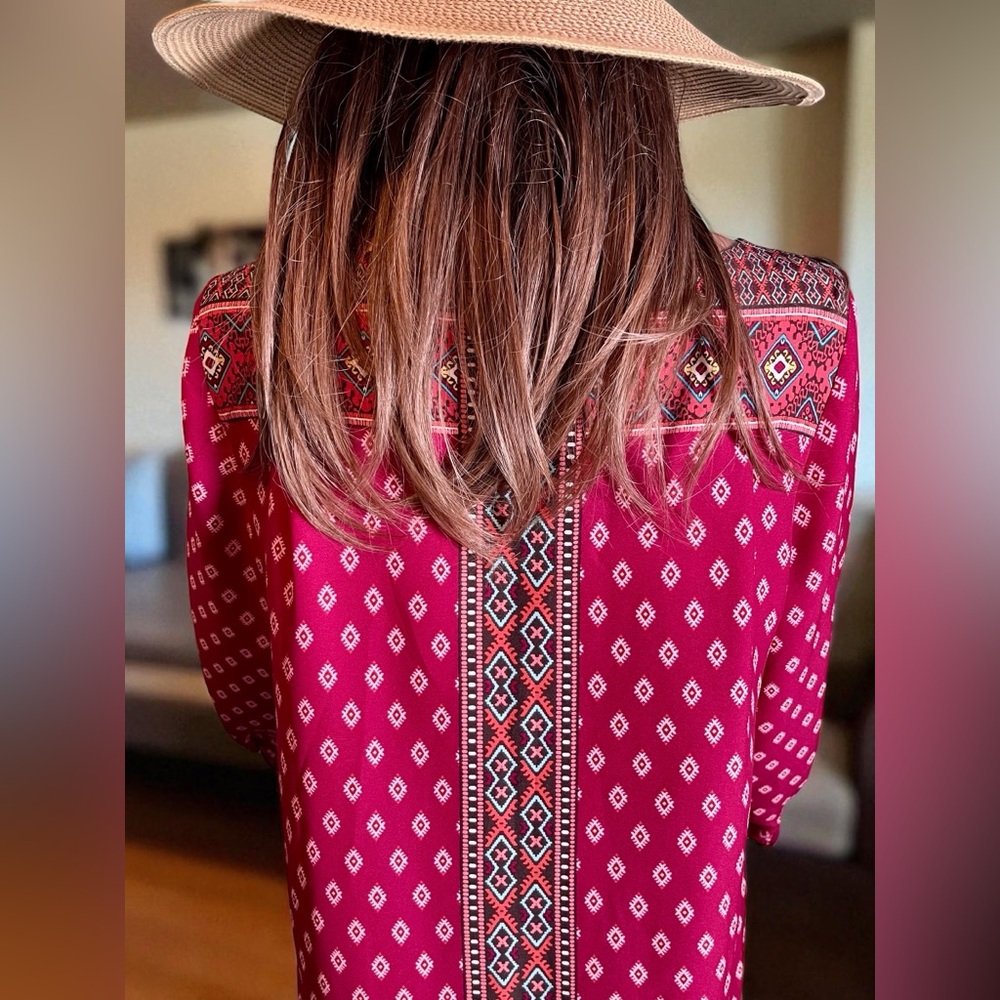 Loft diamond mozaic shift dress size S. Dark pink. Aztec Geometric Print. Boho. - Picture 9 of 10